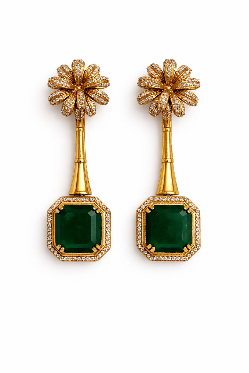 Ruby red floral drop earrings variant 2 – Indian festive earrings USA – Joyrias