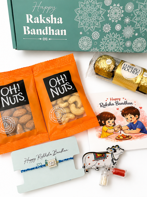 Premium Rakhi Gift Hamper for Brother – Rakhi, Dry Fruits, Chocolates & Greeting Card-FOR USA Shipping