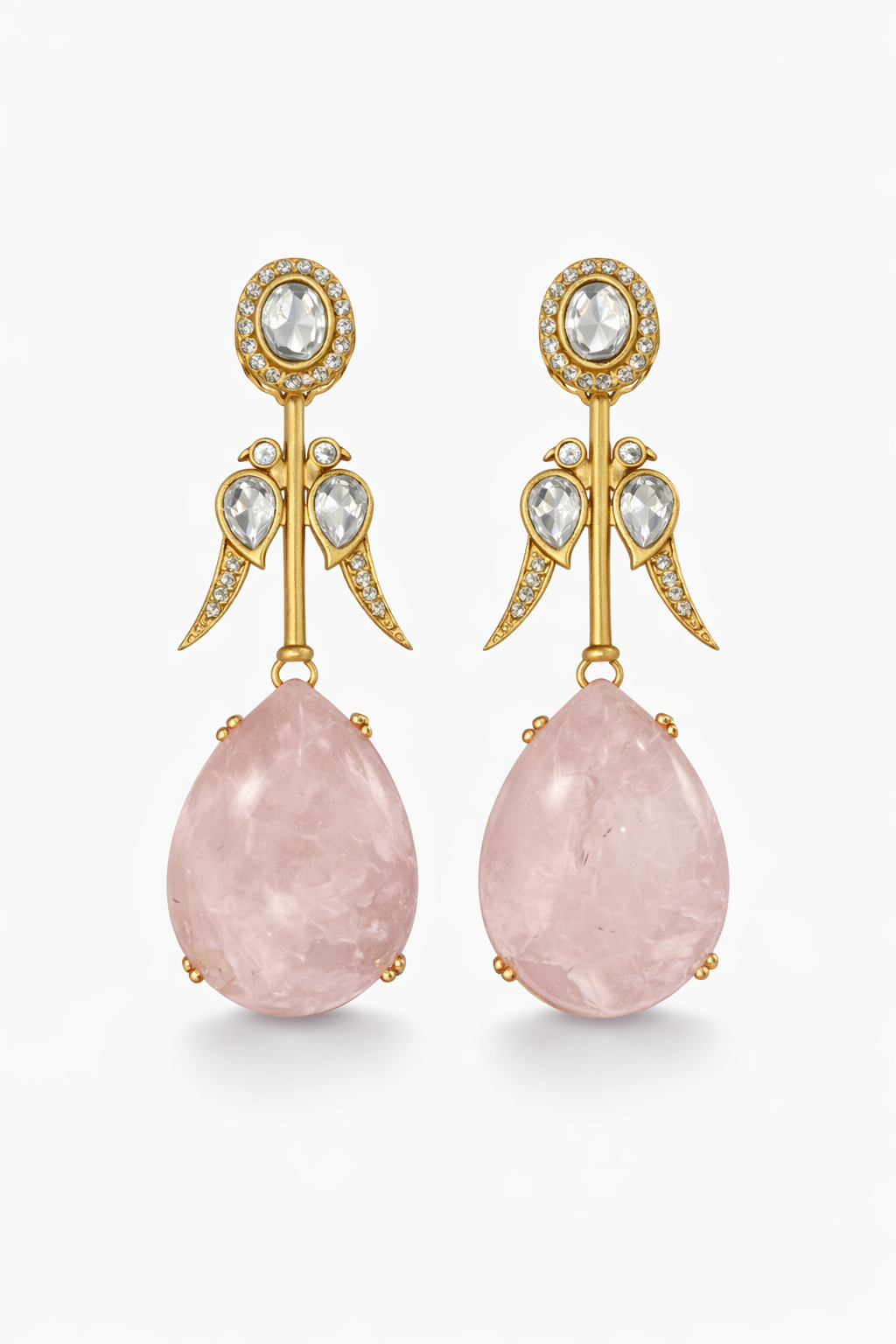 Rose Quartz Statement Drop Earrings in Gold