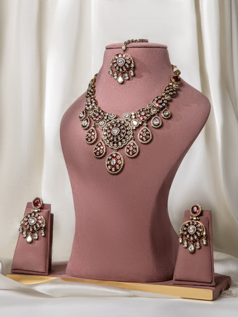 Maroon Kundan Choker Necklace Set