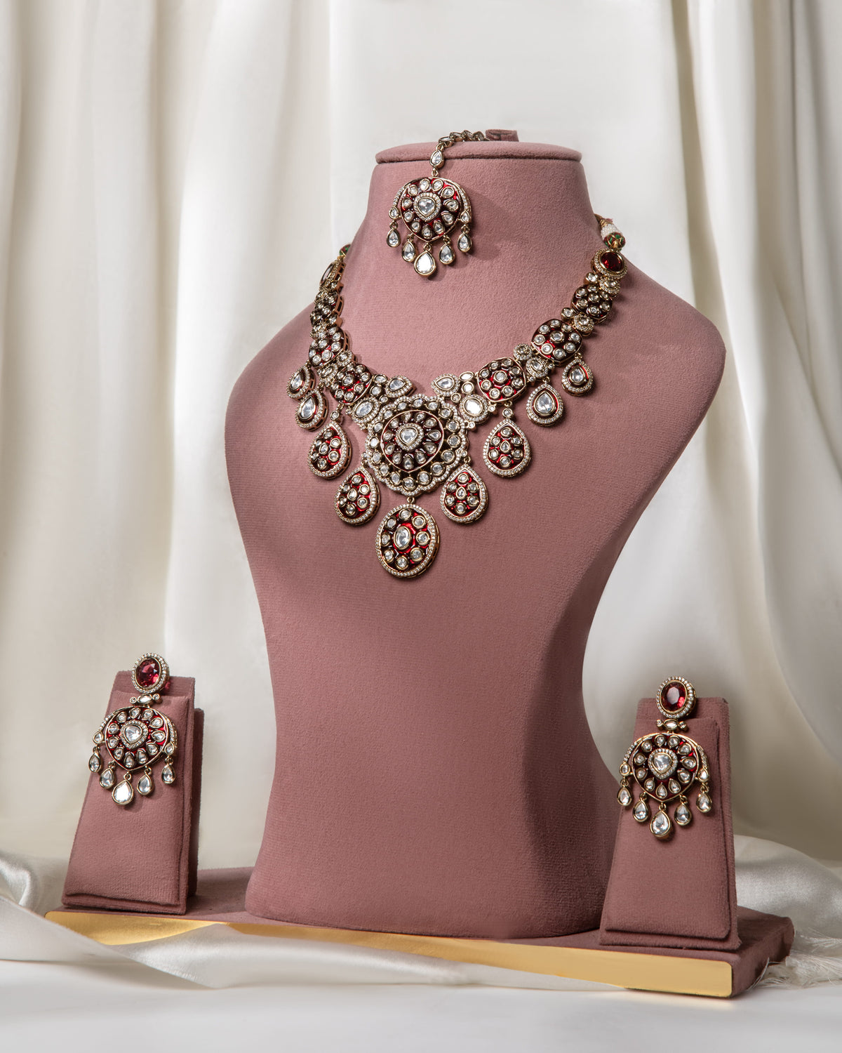 Maroon Kundan Choker Necklace Set