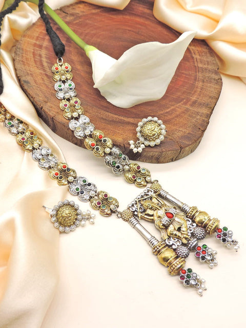 Dual Tone Ganesha Pendant Necklace Set with Earrings – Traditional Statement Jewelry