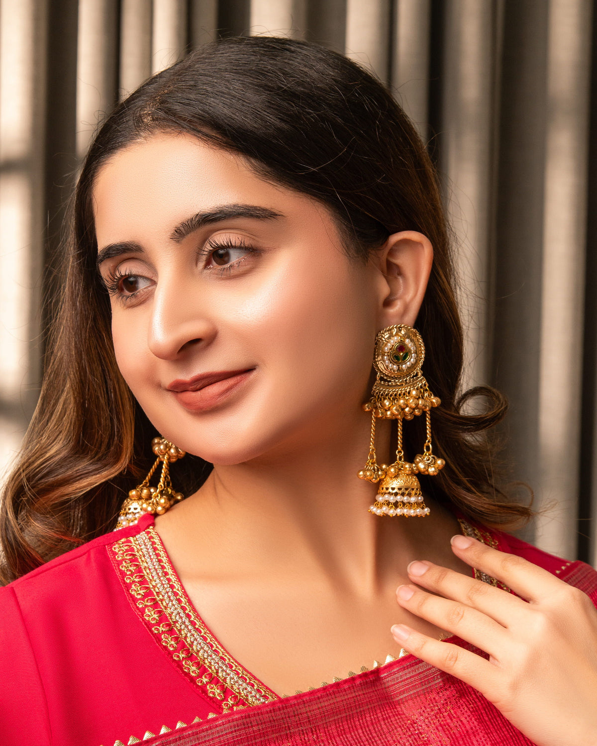 Traditional Gold Jhumka Earrings with Pearl Drops – Festive Indian Jewelry