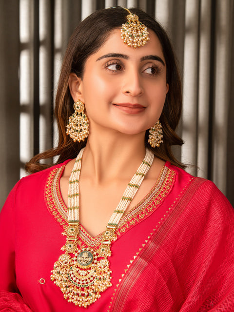 Bridal Pearl Layered Necklace Set with Maang Tikka | Indian Jewelry USA