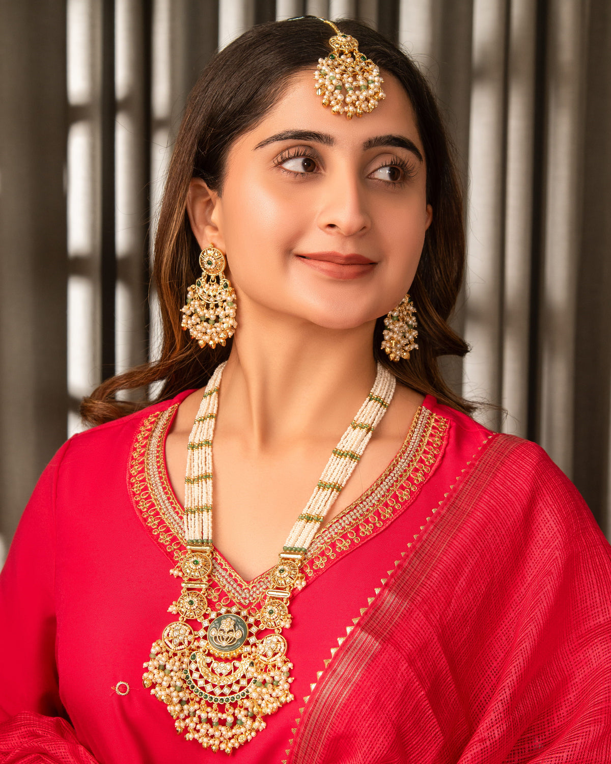 Bridal Pearl Layered Necklace Set with Maang Tikka | Indian Jewelry USA