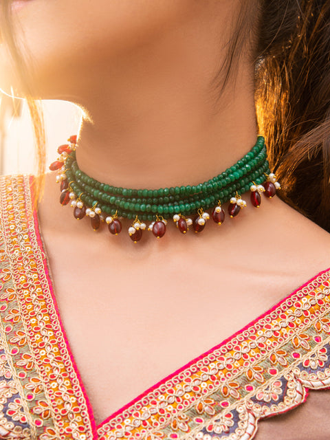 Emerald Green Beaded Choker Necklace