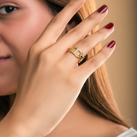 AD American diamond link ring – Indian CZ stone ring for women USA – Joyrias