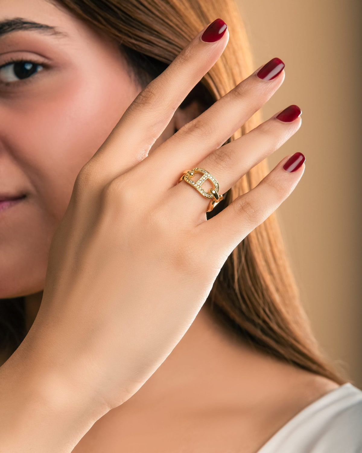 AD American diamond link ring – Indian CZ stone ring for women USA – Joyrias