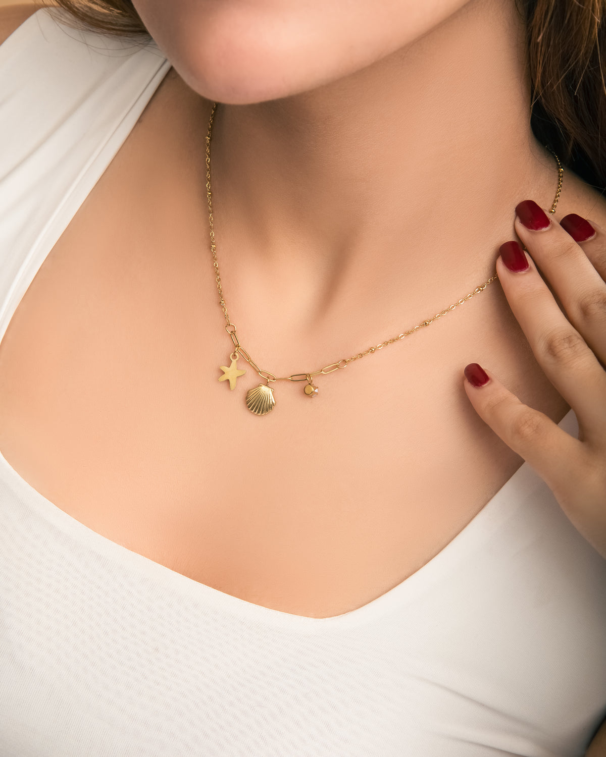 Gold charm necklace styled – minimalist Indian charm necklace USA – Joyrias