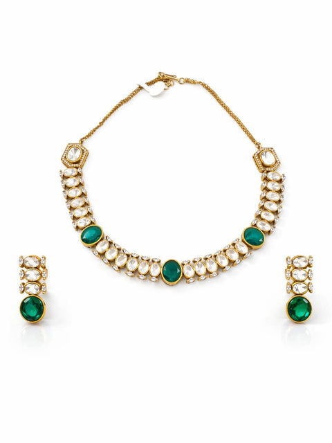 Emerald green kundan necklace set with matching earrings