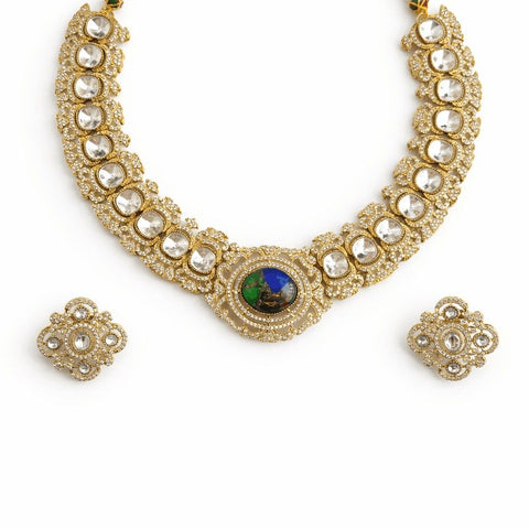 Royal gold polki necklace set with matching studs