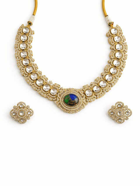 Royal gold polki necklace set with matching studs