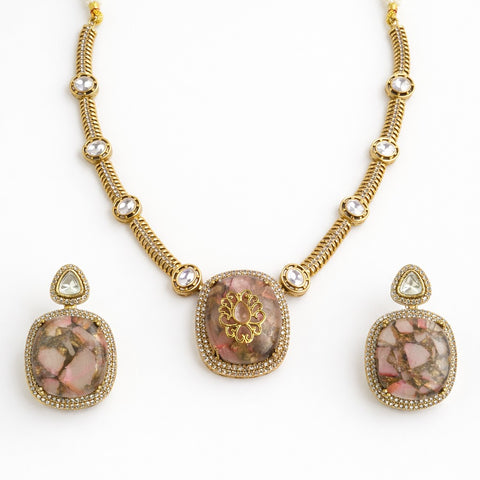 Royal Lapis Fire Stone Necklace Set – Gold Plated Statement Jewelry