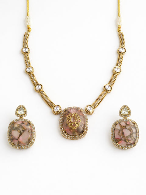 Royal Lapis Fire Stone Necklace Set – Gold Plated Statement Jewelry