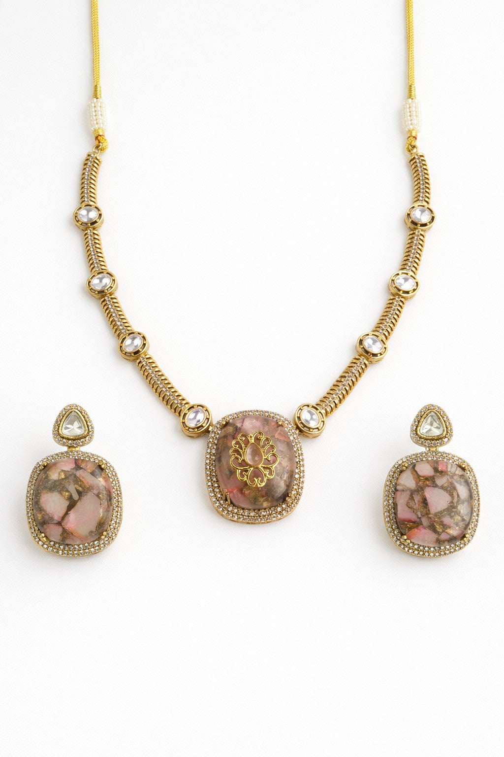 Royal Lapis Fire Stone Necklace Set – Gold Plated Statement Jewelry