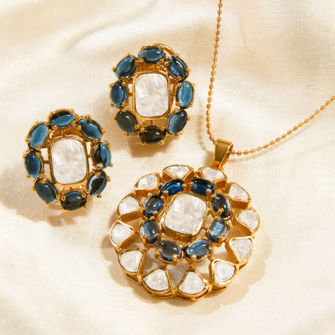 Blue Sapphire & Kundan Inspired Pendant Set