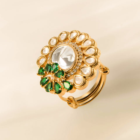 Kundan Emerald Adjustable Statement Ring