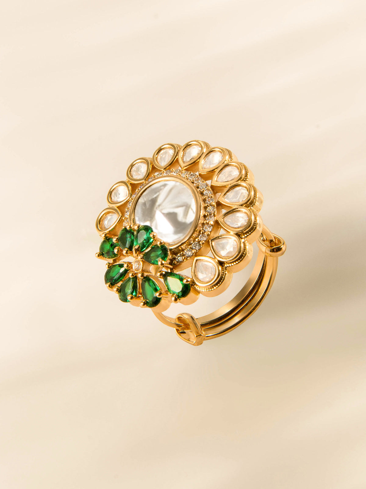 Kundan Emerald Adjustable Statement Ring