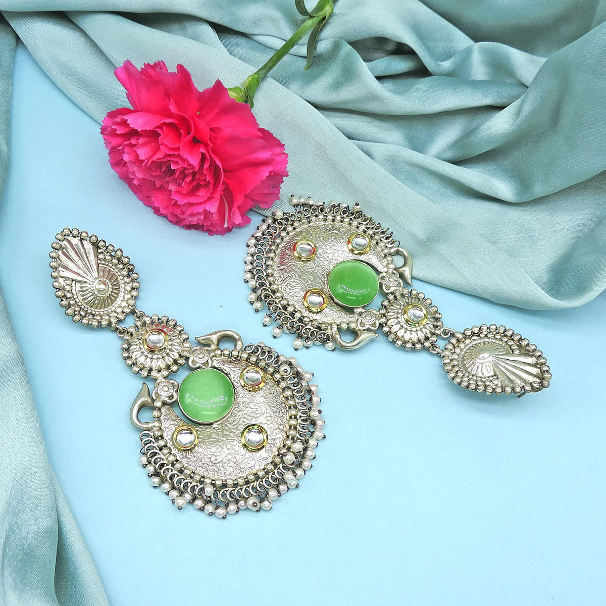 Silver Plated Sea Green Earrings