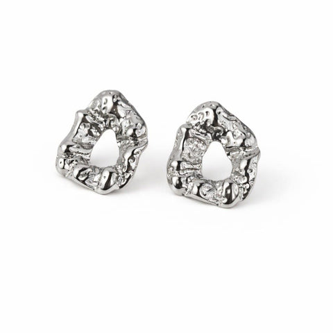 Modern abstract silver textured stud earrings