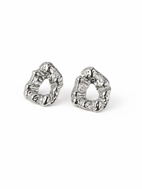 Modern abstract silver textured stud earrings