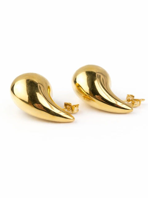 Minimalist gold teardrop stud earrings with polished finish