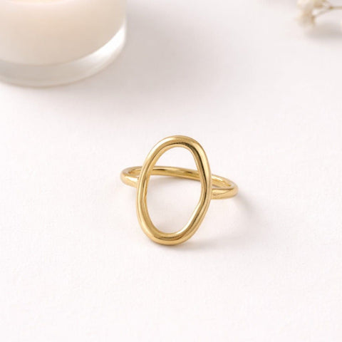 Minimalist gold open oval statement ring
