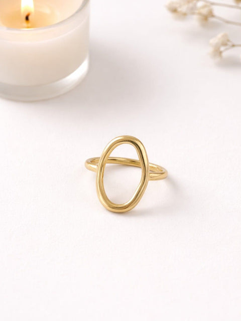 Minimalist gold open oval statement ring