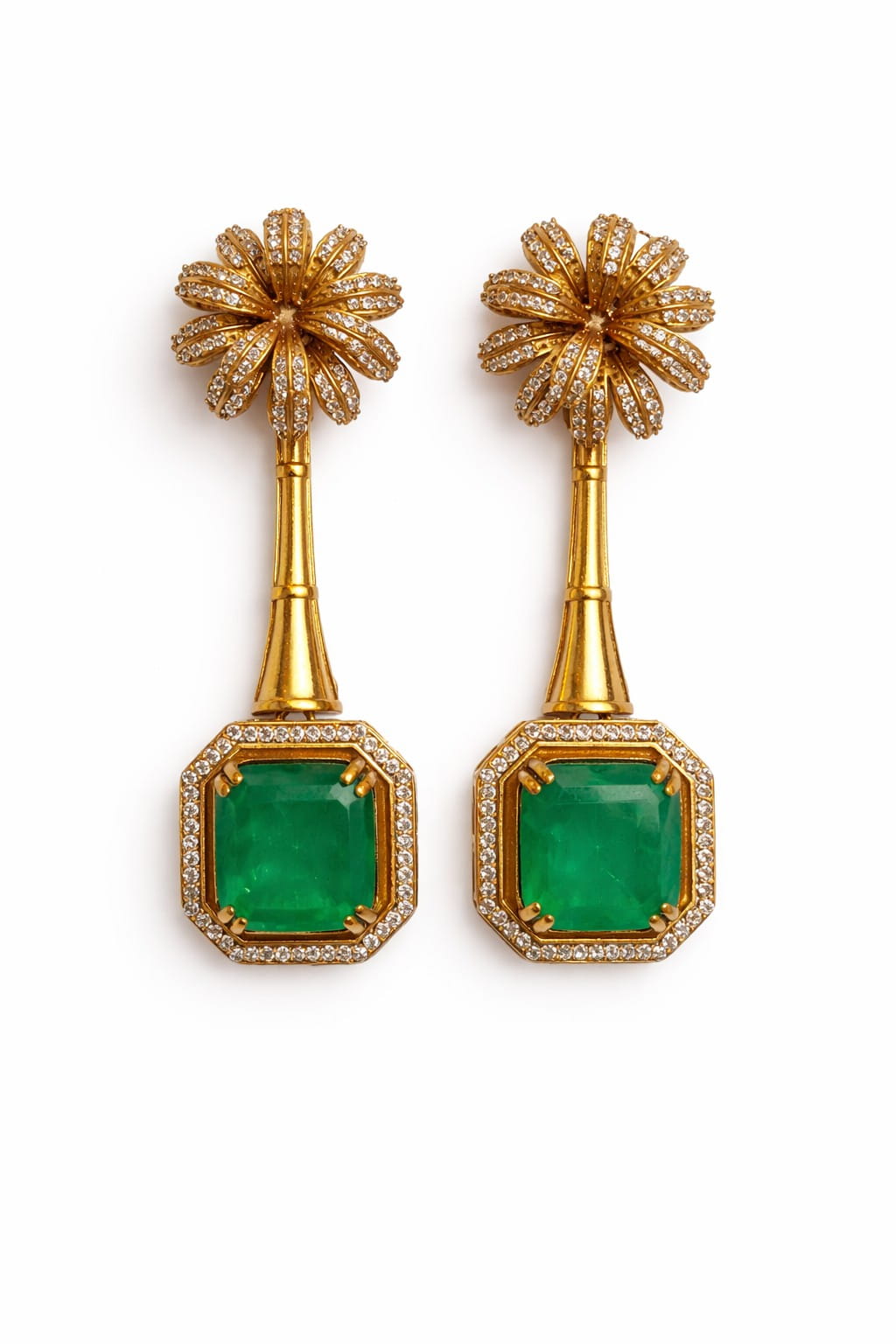 Ruby red floral drop earrings variant 3 – Indian gold tone earrings for ethnic wear – Joyrias
