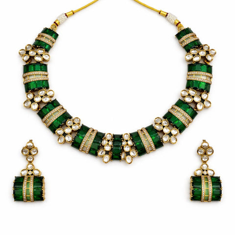 Ruby Red Stone Polki Statement Necklace Set – Gold Plated Jewelry