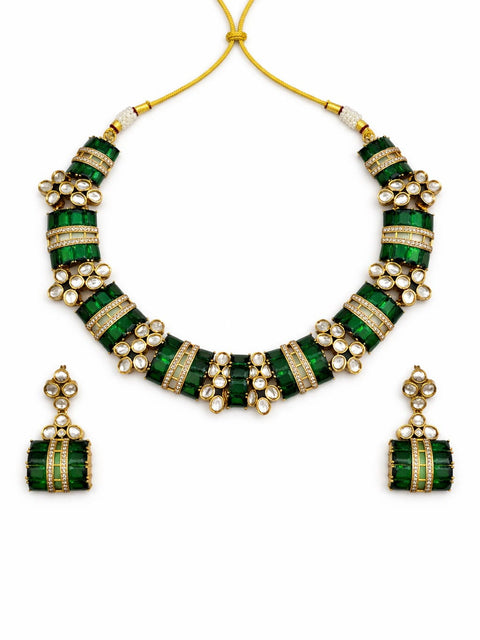 Ruby Red Stone Polki Statement Necklace Set – Gold Plated Jewelry