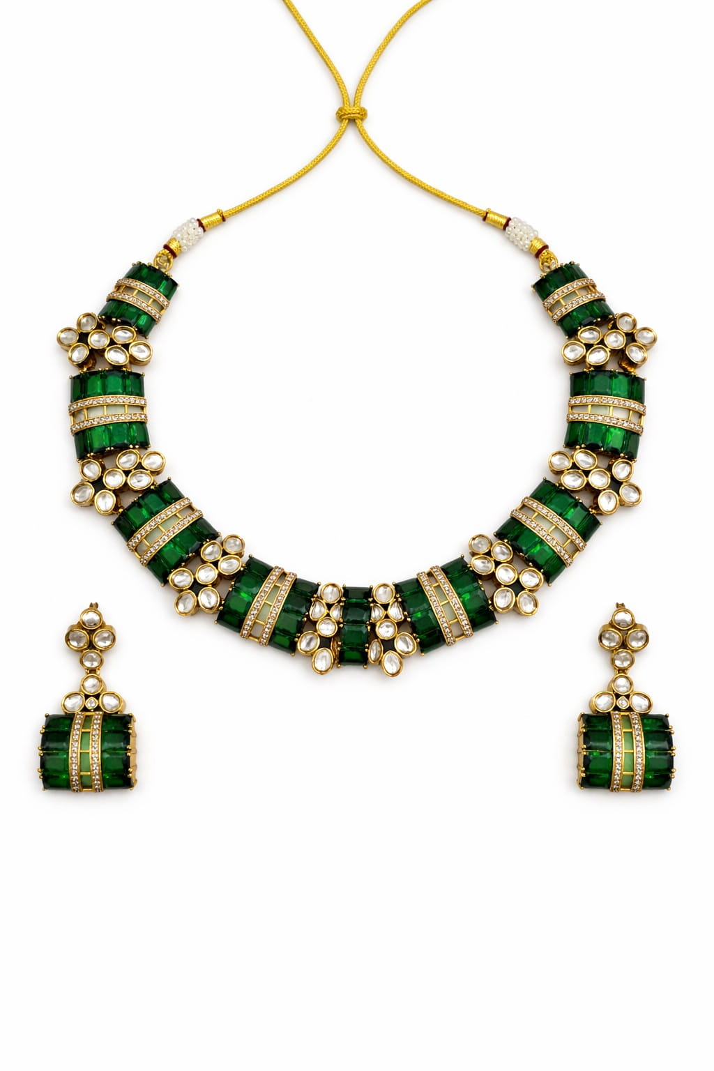 Ruby Red Stone Polki Statement Necklace Set – Gold Plated Jewelry