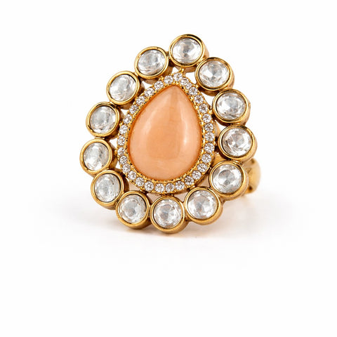 Peach Kundan Statement Ring