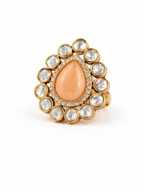 Peach Kundan Statement Ring