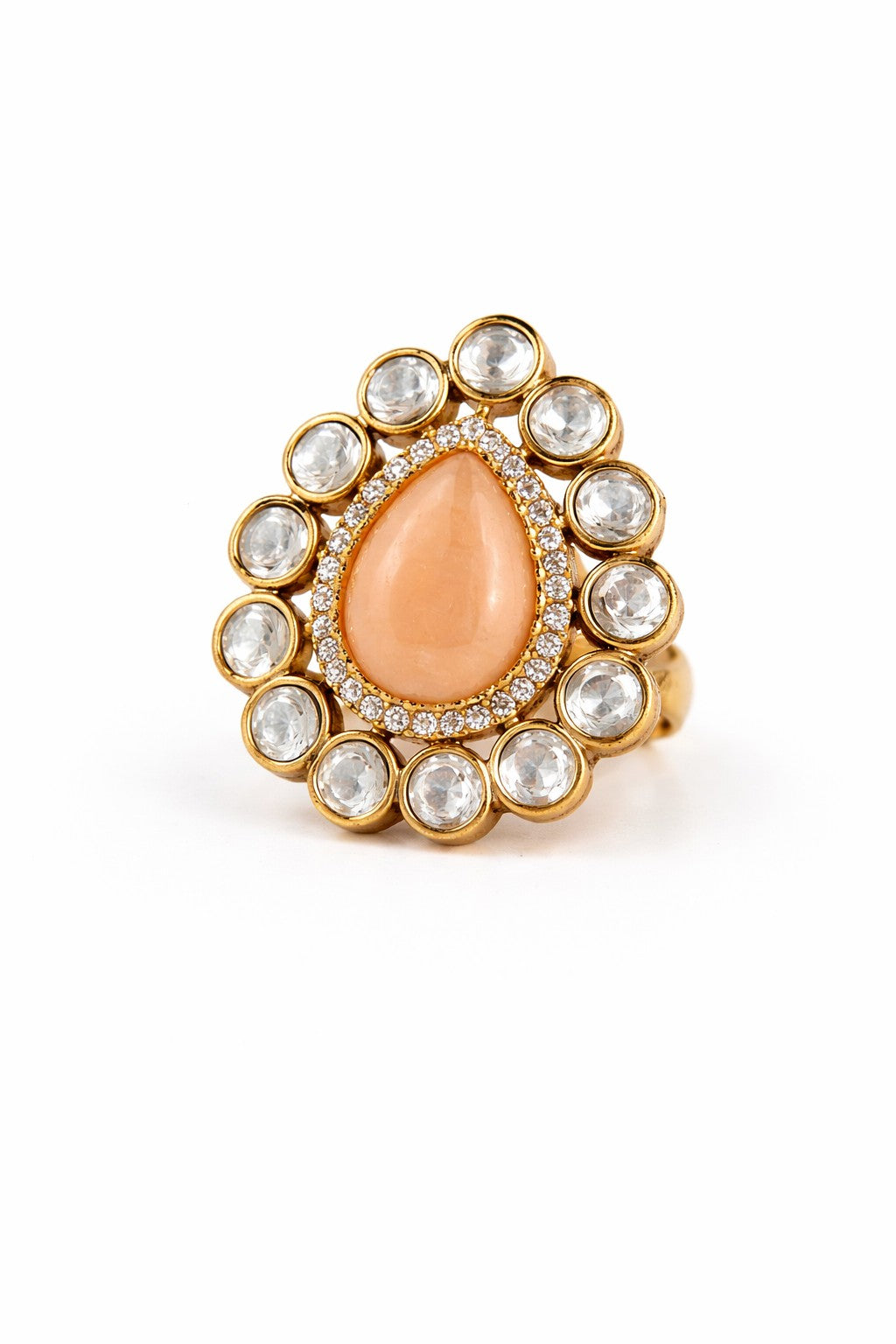 Peach Kundan Statement Ring