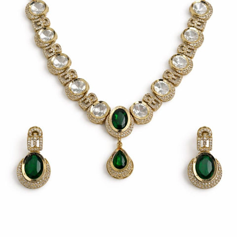 Emerald green drop necklace set with matching earrings