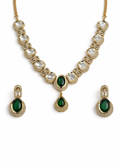Emerald green drop necklace set with matching earrings