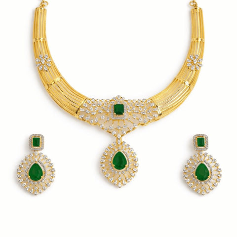 Emerald Green Statement Necklace Set with AD Detailing 