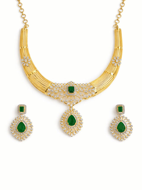 Emerald Green Statement Necklace Set with AD Detailing 