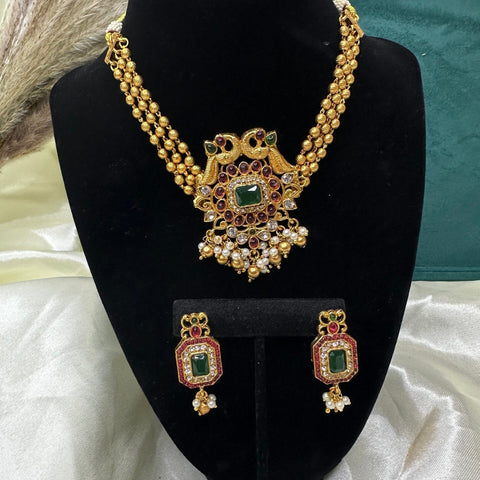 Temple style gold plated necklace – South Indian temple necklace for weddings USA – Joyrias