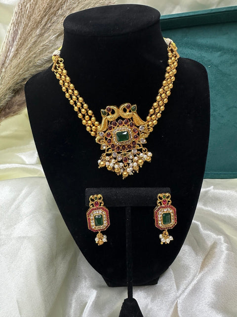 Temple style gold plated necklace – South Indian temple necklace for weddings USA – Joyrias
