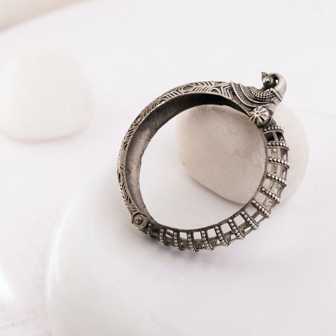 Openable silver kada – adjustable Indian oxidized bangle for women USA – Joyrias