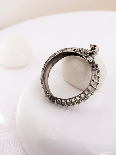 Openable silver kada – adjustable Indian oxidized bangle for women USA – Joyrias