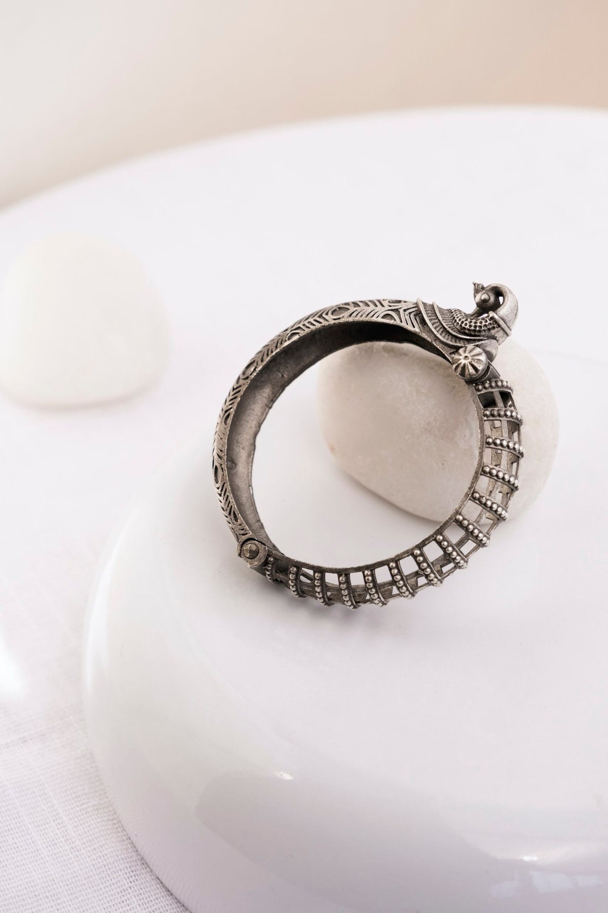 Openable silver kada – adjustable Indian oxidized bangle for women USA – Joyrias