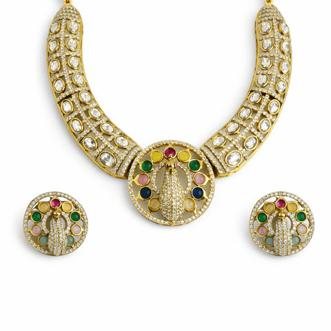 Royal Peacock Kundan Necklace Set with Ruby Stones