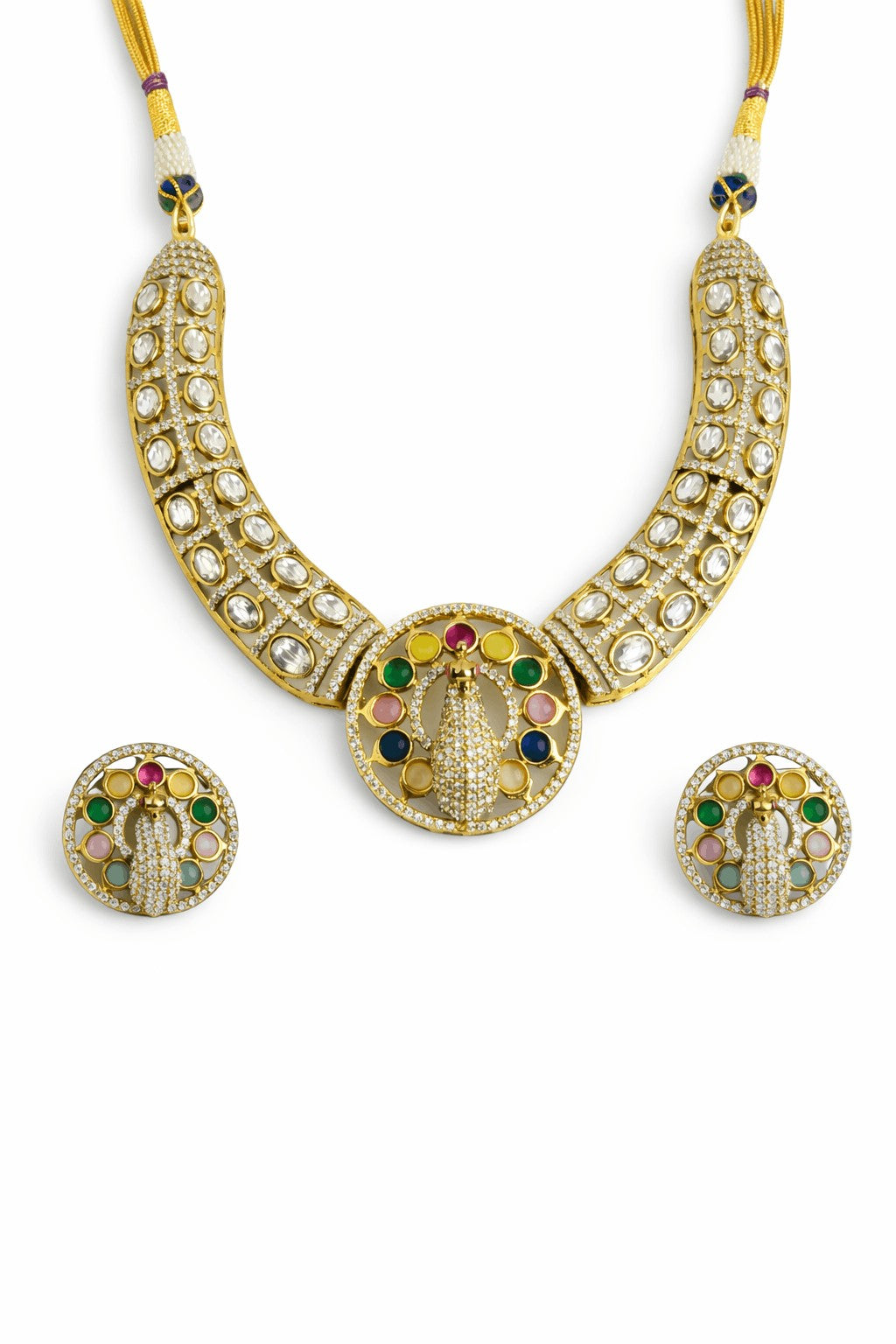 Royal Peacock Kundan Necklace Set with Ruby Stones