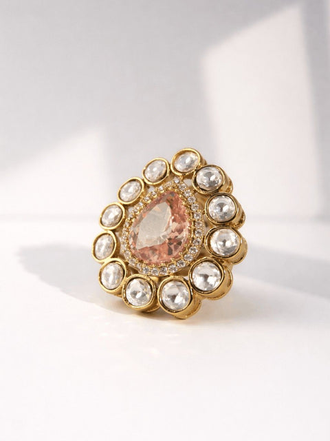 Peach Kundan Statement Ring 