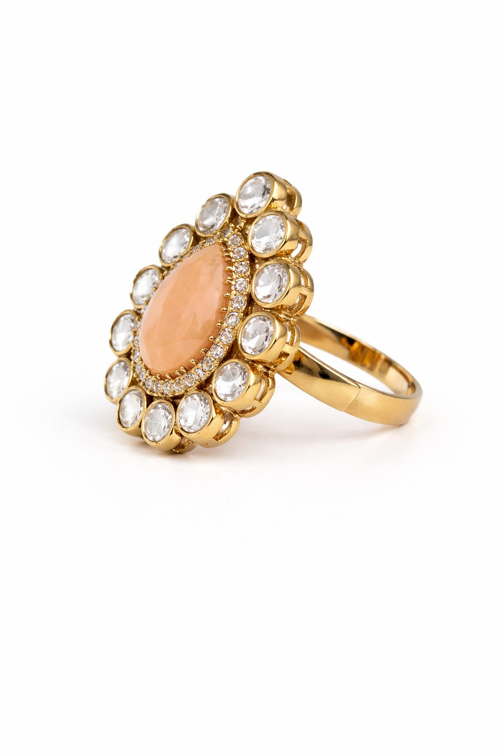 Peach Kundan Statement Ring