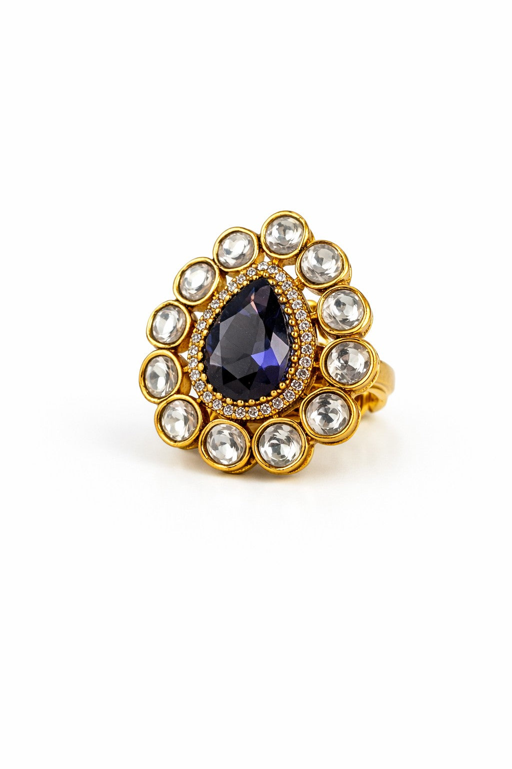Peach Kundan Statement Ring