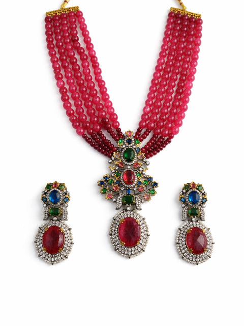 Emerald Green Layered Bead Necklace Set